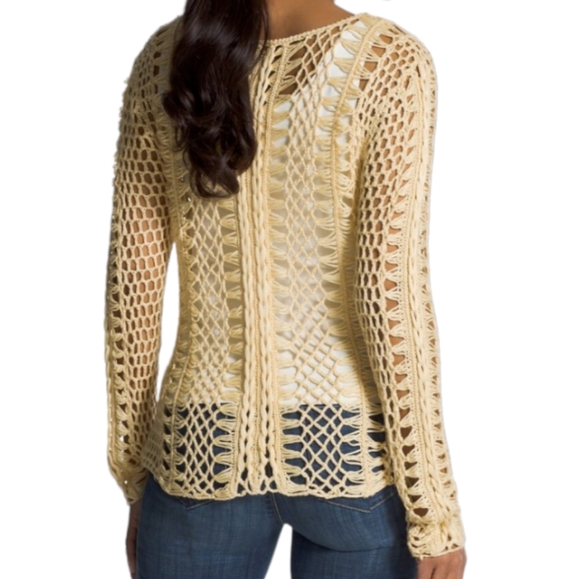 CHICO'S 3 (L) LIGHT BUTTERSCOTH CHRISTY CROCHET PULLOVER SWEATER - Picture 2 of 7